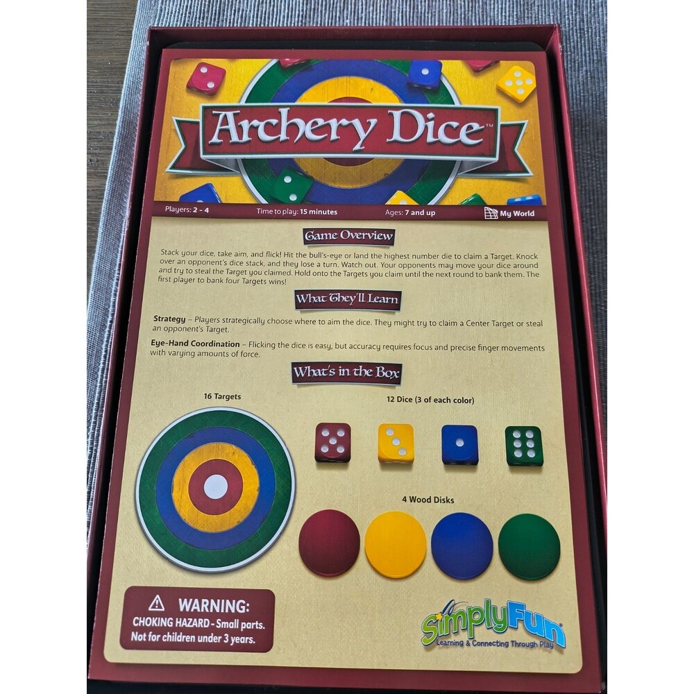 Simply Fun Archery Dice Board Game with Bullseye Target New without Tags - Picture 4 of 6